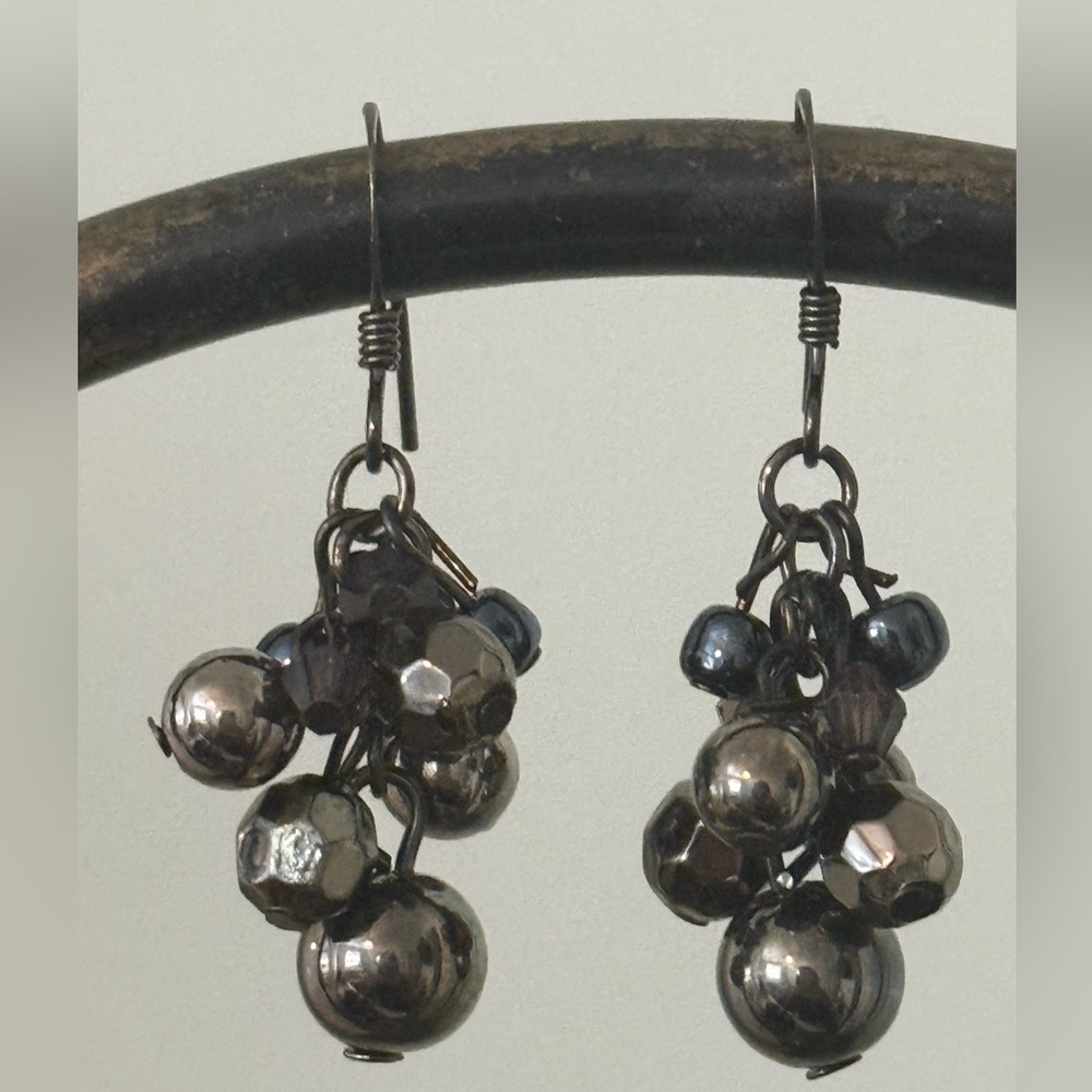 Small Hoop Cluster Earrings with Cascading Beads.